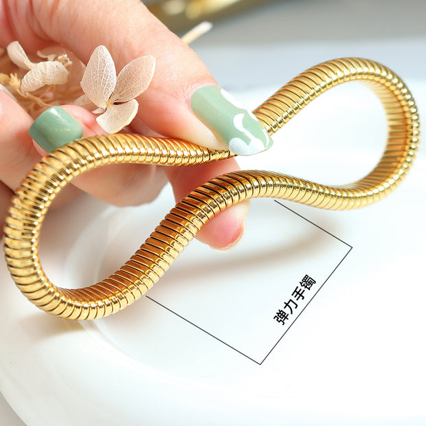 Elegant Stretch Coil Bracelet, Gold and Silver Plated, Flexible Spring Design, Fashion Jewelry for Women