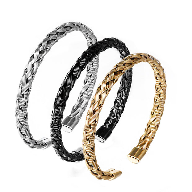 Titanium steel jewelry bracelet weaving Style Sterling Silver Braided Cuff Bracelet Classic Unisex Jewelry Handcrafted Metal Bangle