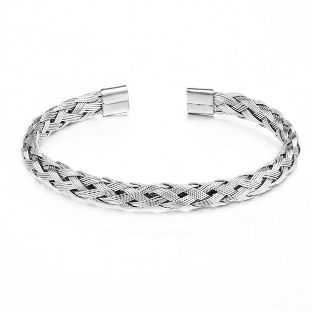 Titanium steel jewelry bracelet weaving Style Sterling Silver Braided Cuff Bracelet Classic Unisex Jewelry Handcrafted Metal Bangle