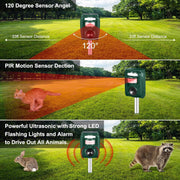 2024 Upgraded Solar Animal Repellent Ultrasonic Pest Repeller  Solar Ultrasonic Animal Repeller, Motion Detection, LED Flashing Light, Cat Repellent Outdoor, Dog, Squirrel, Raccoon, Skunk, Rabbit, Rodent, Fox, Deer, etc.
