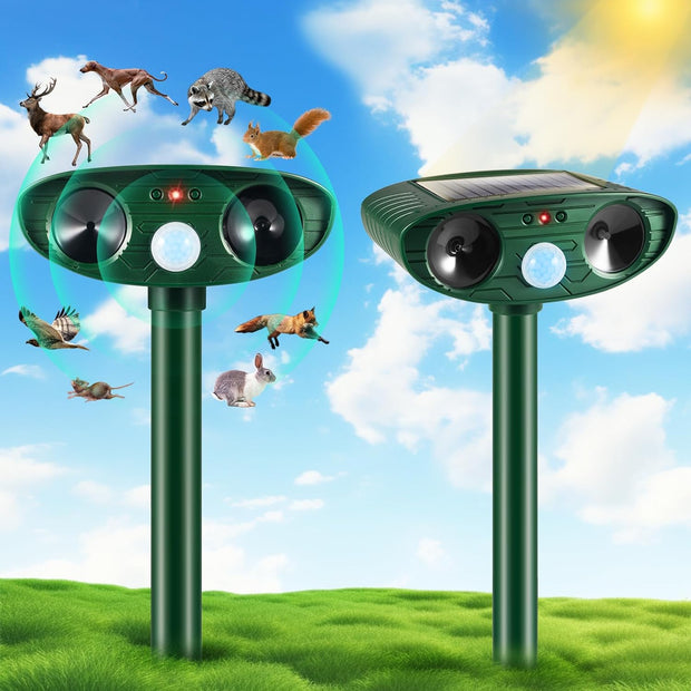 2024 Upgraded Solar Animal Repellent Ultrasonic Pest Repeller Outdoor with Motion Sensor Flashing Light Cat Repellent Outdoor to Keep Cat Away Skunk Repellent for Yard Deer Raccoon Repellent(2 Pack)