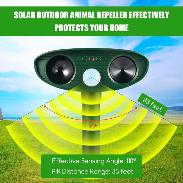 2024 Upgraded Solar Animal Repellent Ultrasonic Pest Repeller Outdoor with Motion Sensor Flashing Light Cat Repellent Outdoor to Keep Cat Away Skunk Repellent for Yard Deer Raccoon Repellent(2 Pack)