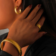 Titanium steel jewelry bracelet Earring Ring 3 in 1 Gold Plated Hoop Earrings Snake Scale Pattern, Lightweight Fashion Jewelry