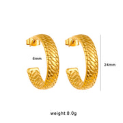 Titanium steel jewelry bracelet Earring Ring 3 in 1 Gold Plated Hoop Earrings Snake Scale Pattern, Lightweight Fashion Jewelry