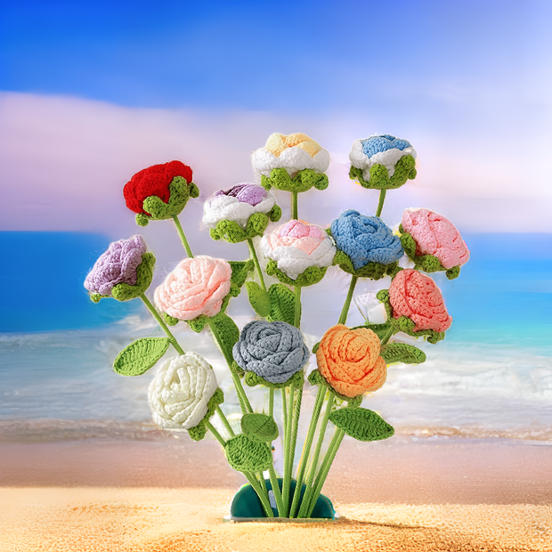 13pcs Set packing Artificial Knitted Wool Flowers Crochet Rose Floral Handmade Flower  Indoor Outdoor Home Kitchen Office Table Christmas Decor
