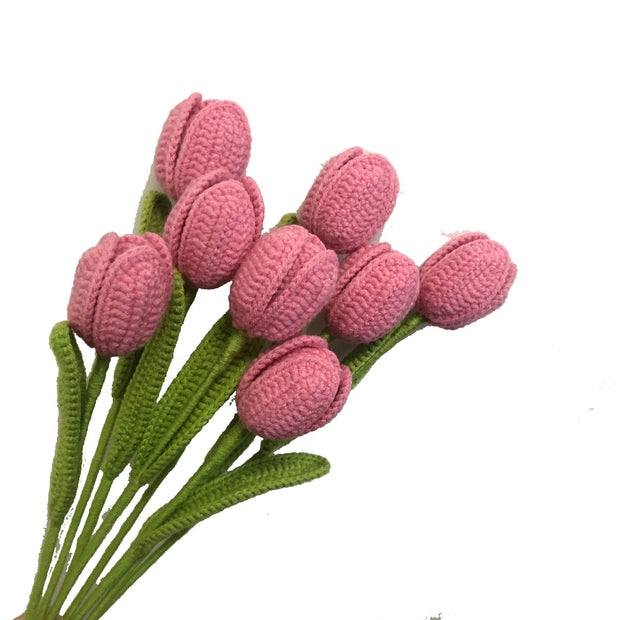 8pcs Set packing Artificial Knitted Wool Flowers Crochet Rose Floral Handmade Flower Flocked Fake Plants Wedding Bouquet Bridle Indoor Outdoor Home Kitchen Office Table Christmas Decor